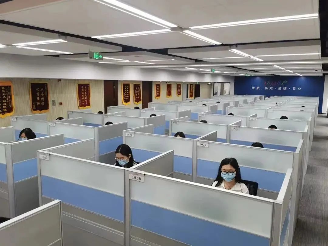 Interior of a 12348 legal aid hotline call center